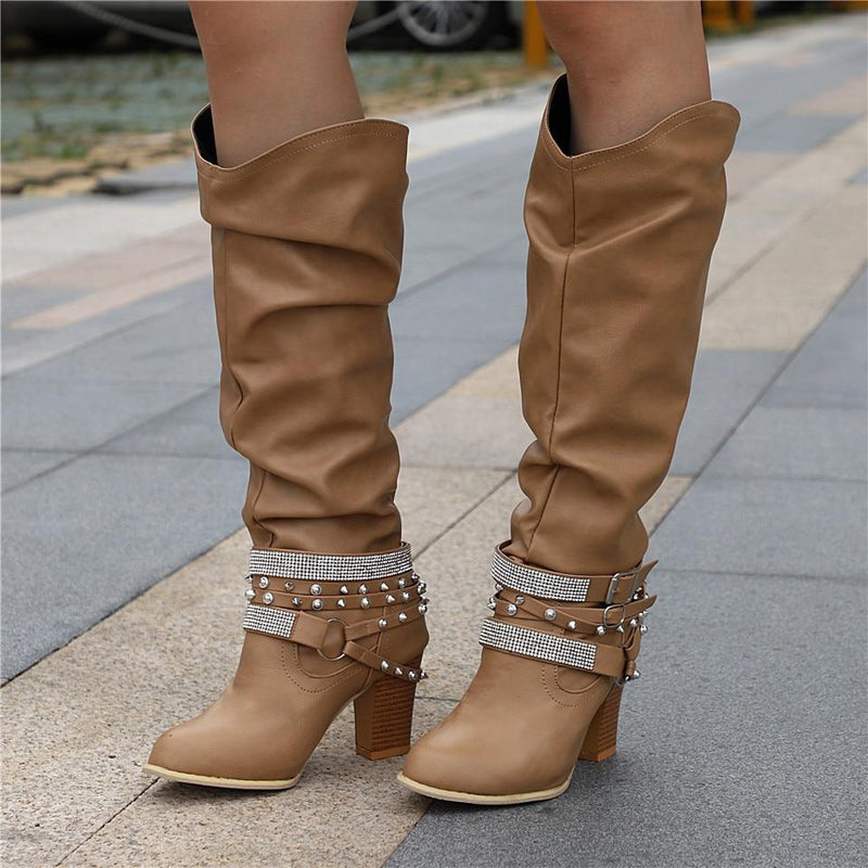 Bottes en cuir élégantes avec talon bloc