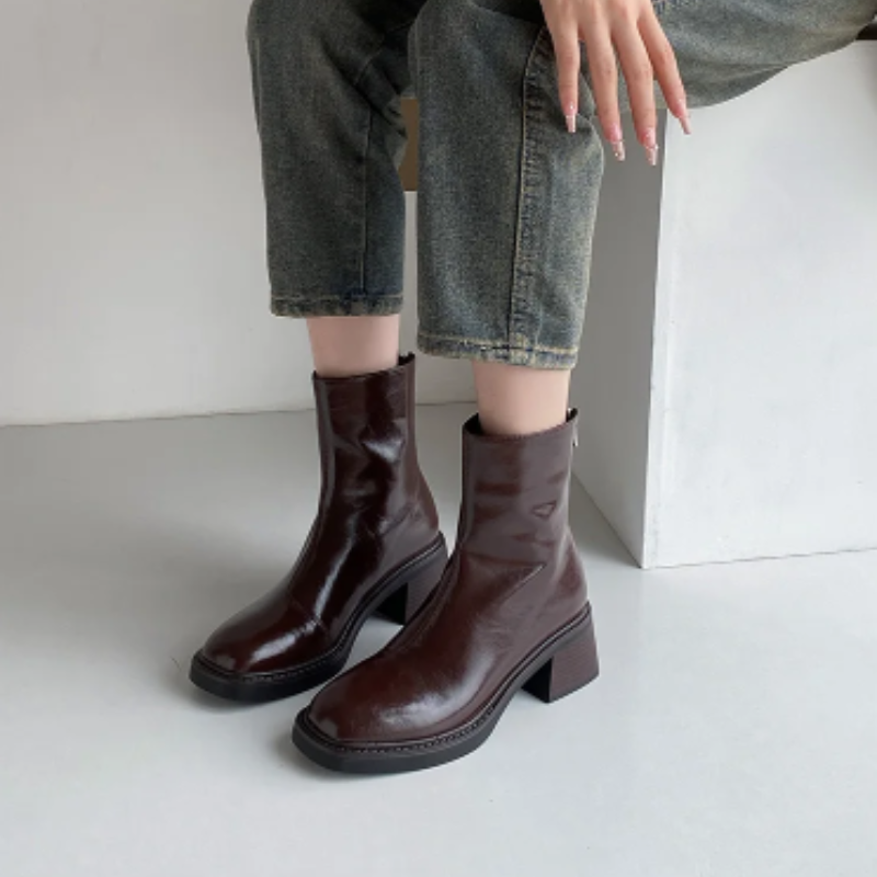 Bottines à talon bloc et à nez carré pour femmes - Bottines pour femmes