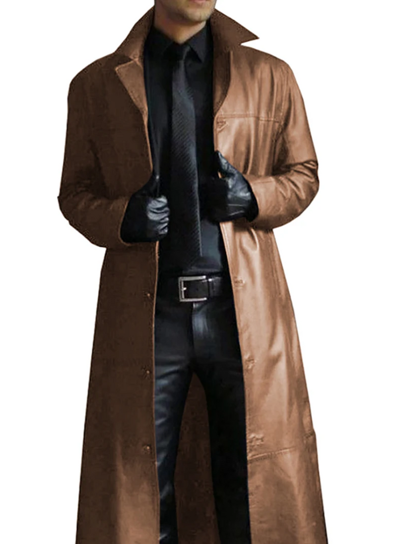 Manteau long en cuir avec revers classique