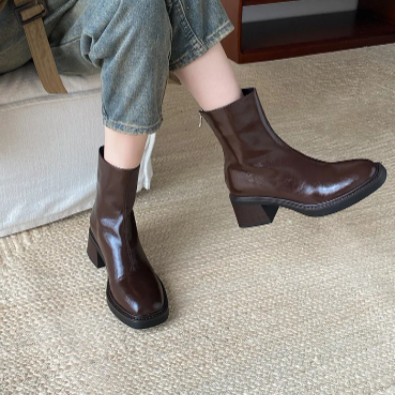 Bottines à talon bloc et à nez carré pour femmes - Bottines pour femmes