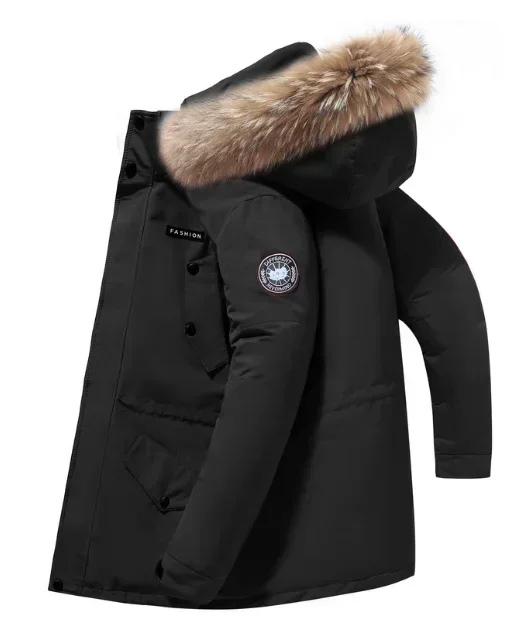 Veste d'hiver parka pour homme avec capuche en fourrure et fermeture à boutons