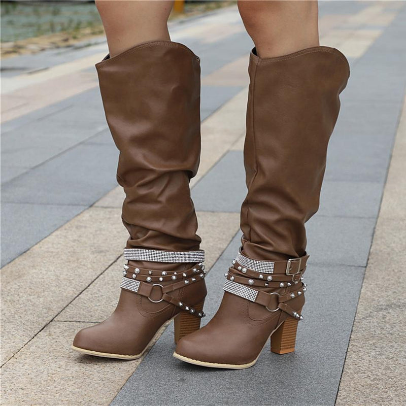 Bottes en cuir élégantes avec talon bloc