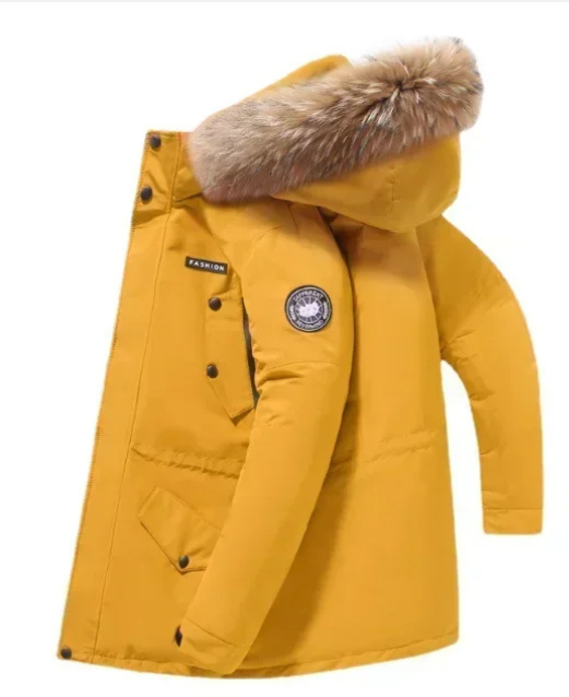 Veste d'hiver parka pour homme avec capuche en fourrure et fermeture à boutons