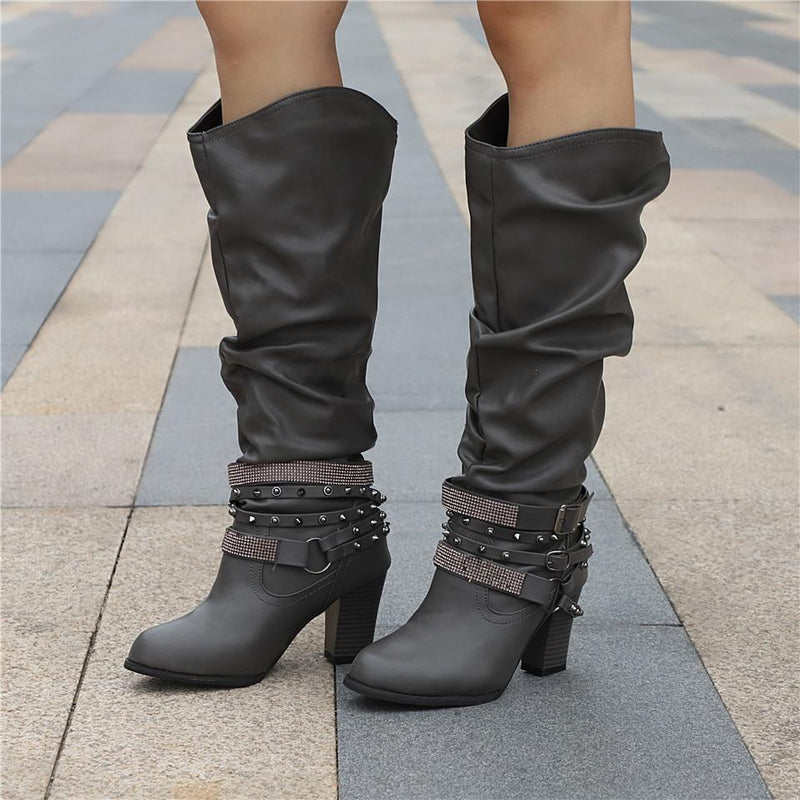 Bottes en cuir élégantes avec talon bloc