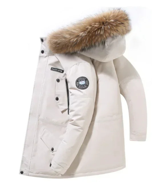 Veste d'hiver parka pour homme avec capuche en fourrure et fermeture à boutons