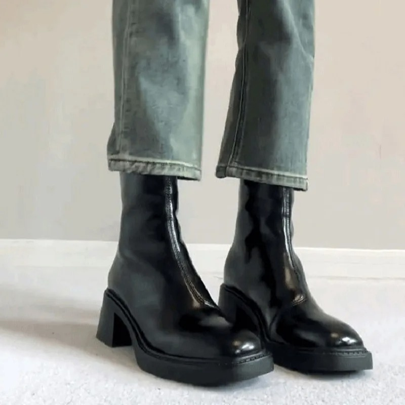 Bottines à talon bloc et à nez carré pour femmes - Bottines pour femmes