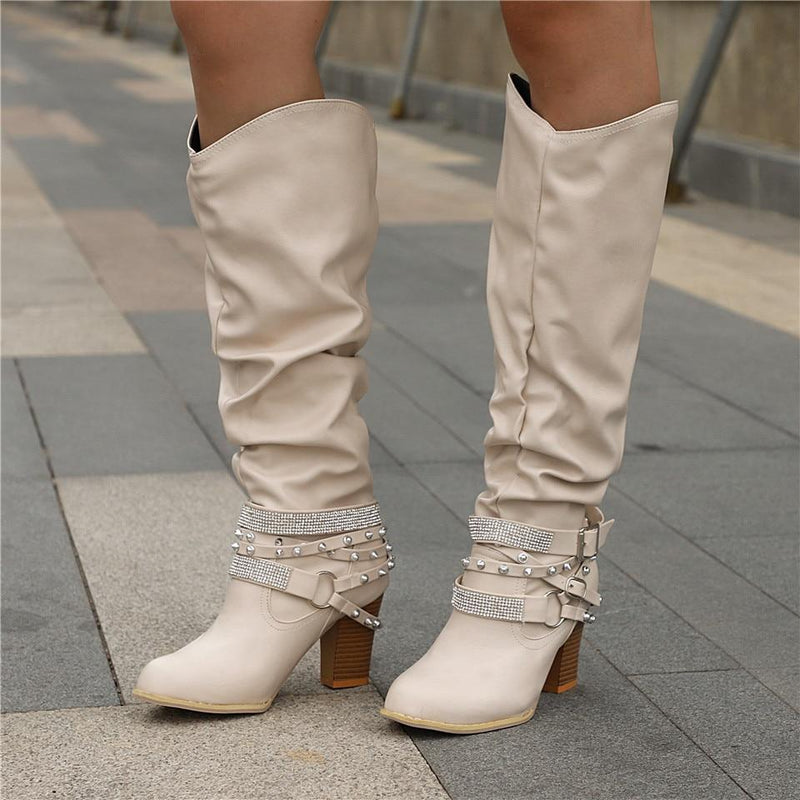 Bottes en cuir élégantes avec talon bloc