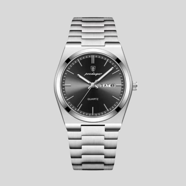 Montre chronographe homme 41 mm acier inoxydable | Cadran noir ou argent, élégance sportive | Fogella