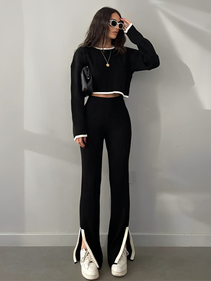 Tendance pull-over crop avec pantalon taille haute