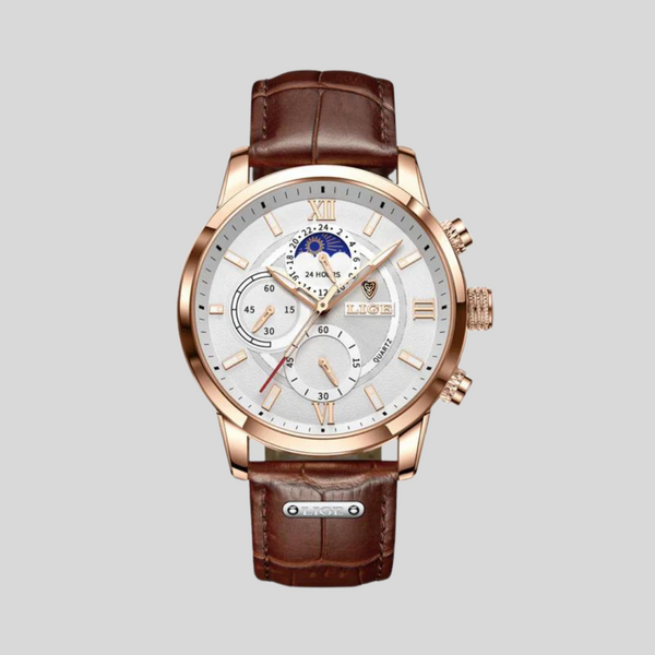 Montre homme classique 43 mm | Bracelet cuir & étanche 30 m | Style chic quotidien | Fogella