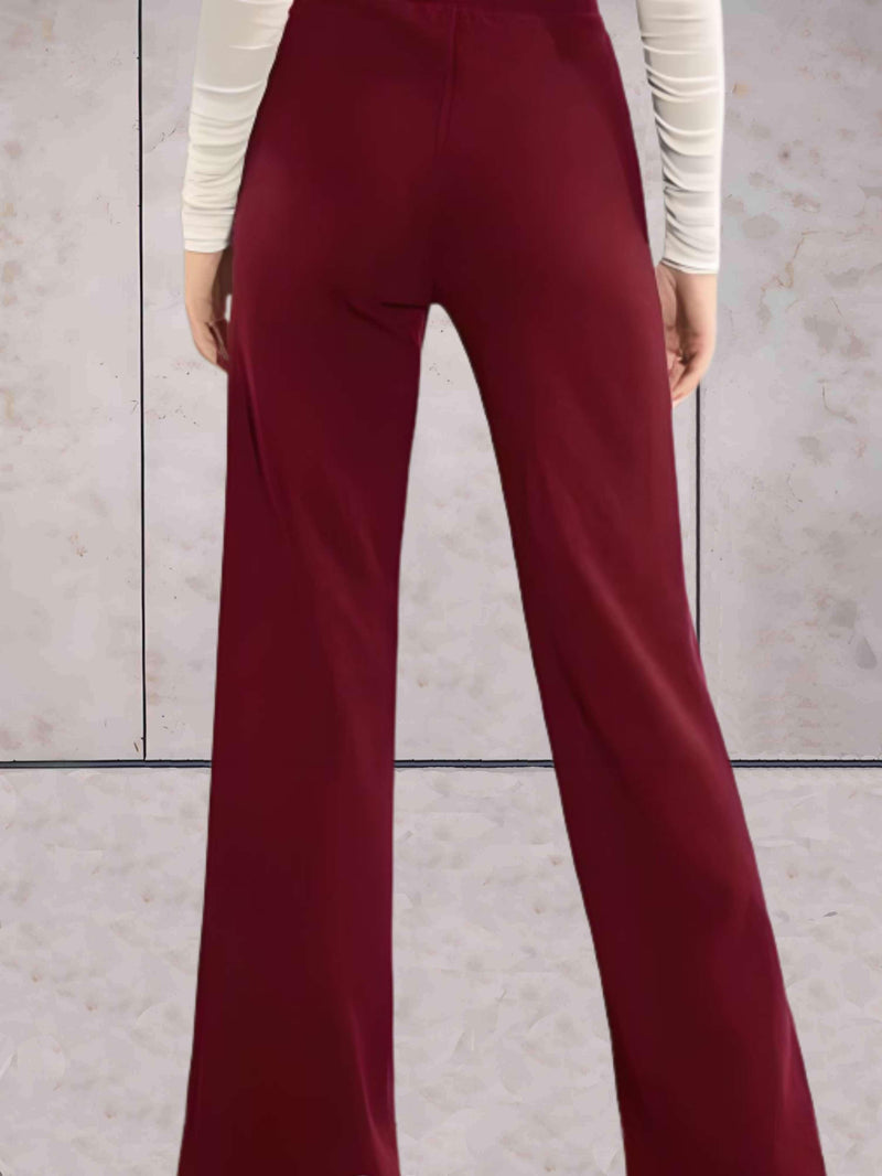 Viviane - Pantalon taille haute moulant, chic et uni à jambes larges