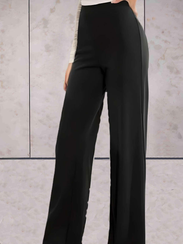 Viviane - Pantalon taille haute moulant, chic et uni à jambes larges