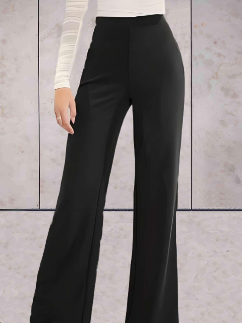 Viviane - Pantalon taille haute moulant, chic et uni à jambes larges