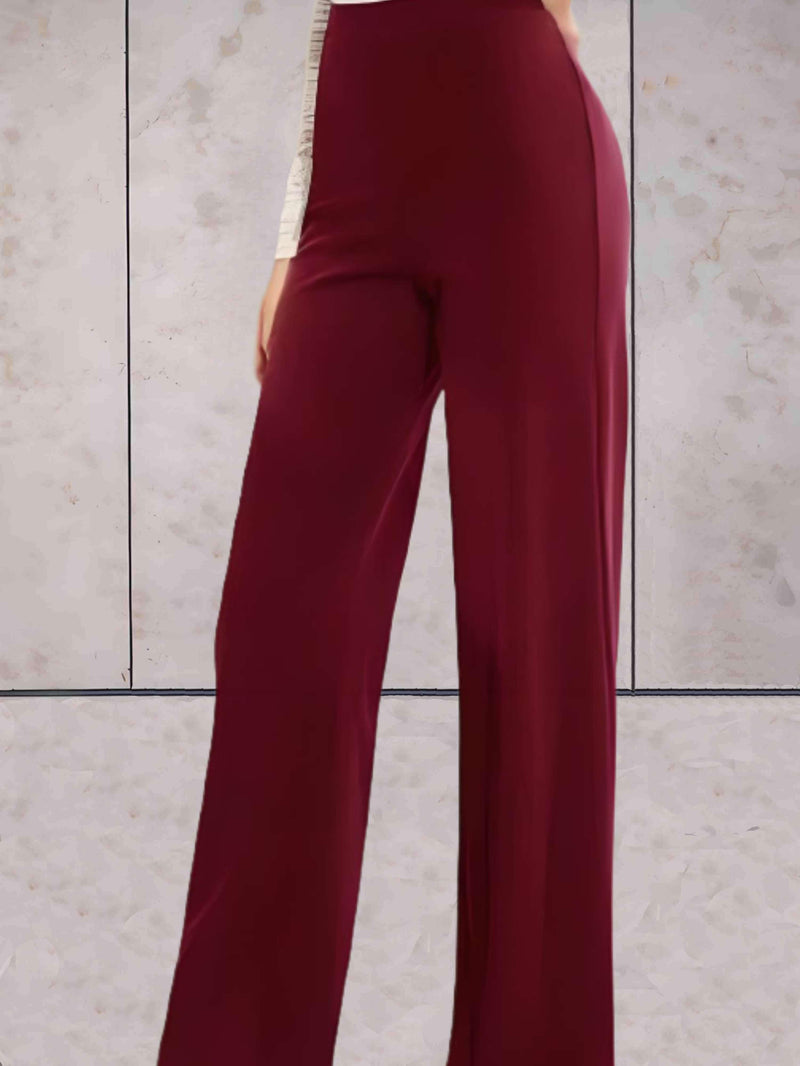 Viviane - Pantalon taille haute moulant, chic et uni à jambes larges