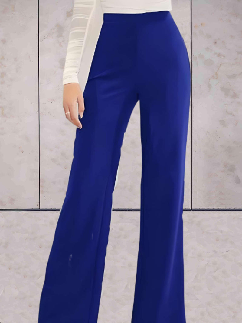 Viviane - Pantalon taille haute moulant, chic et uni à jambes larges