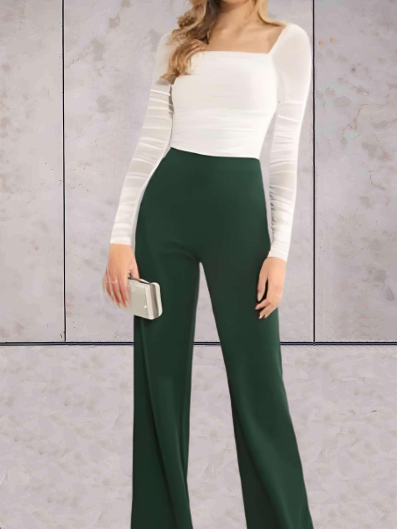 Viviane - Pantalon taille haute moulant, chic et uni à jambes larges