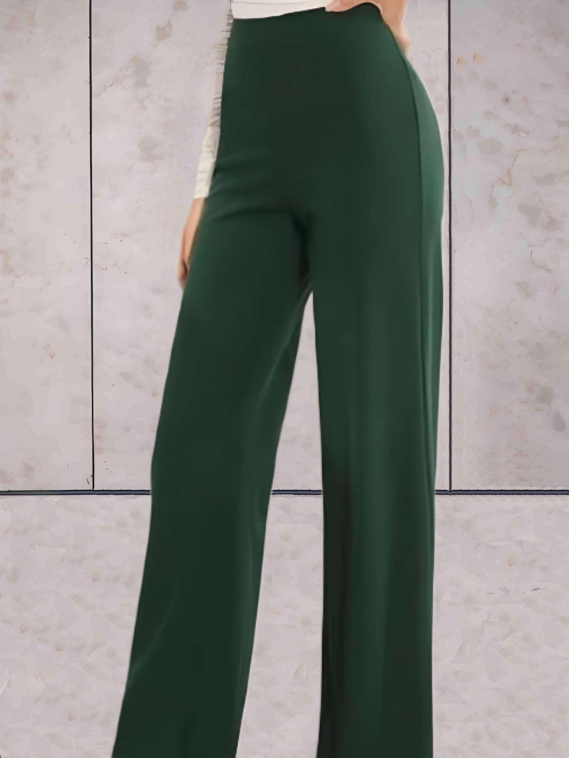 Viviane - Pantalon taille haute moulant, chic et uni à jambes larges