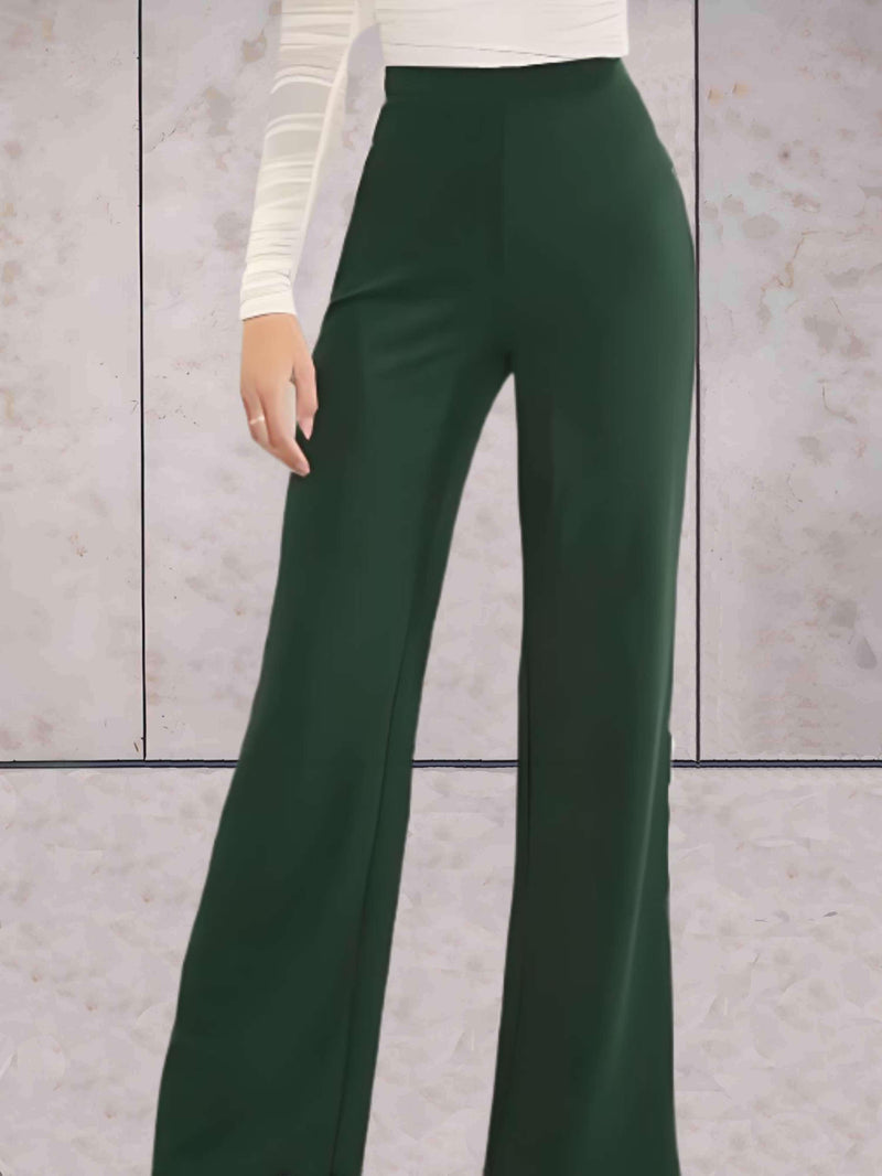 Viviane - Pantalon taille haute moulant, chic et uni à jambes larges