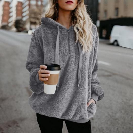 Aurélie - Sweat femme oversize en sherpa avec capuche