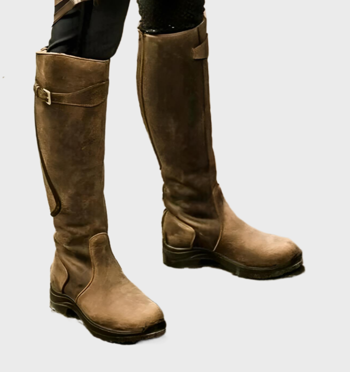 Amélie - Bottes cuir genou bout rond petit talon femme