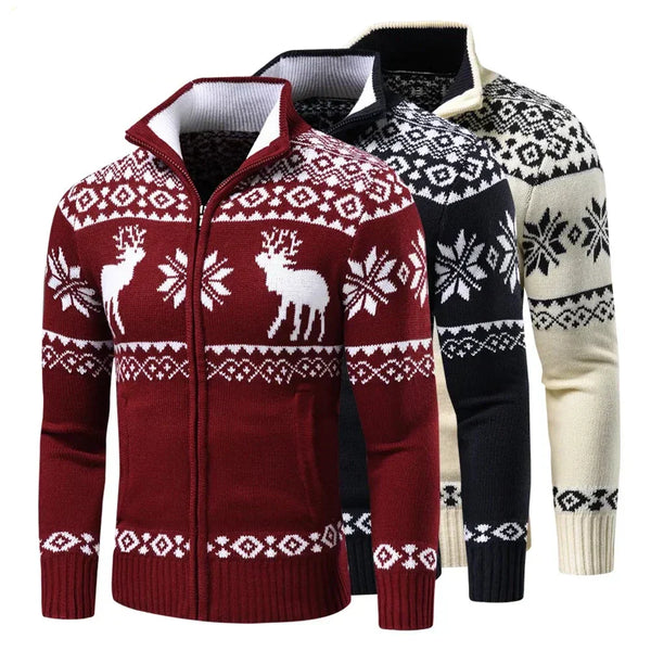 Hommes - Pull zippé - Motif de Noël - Confortable et festif pour la saison froide