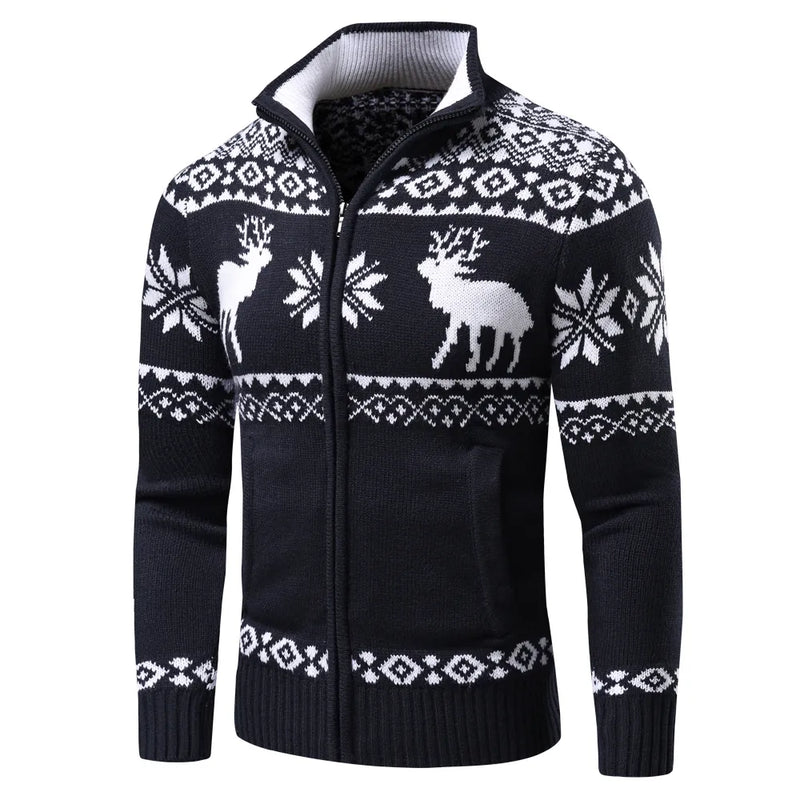 Hommes - Pull zippé - Motif de Noël - Confortable et festif pour la saison froide