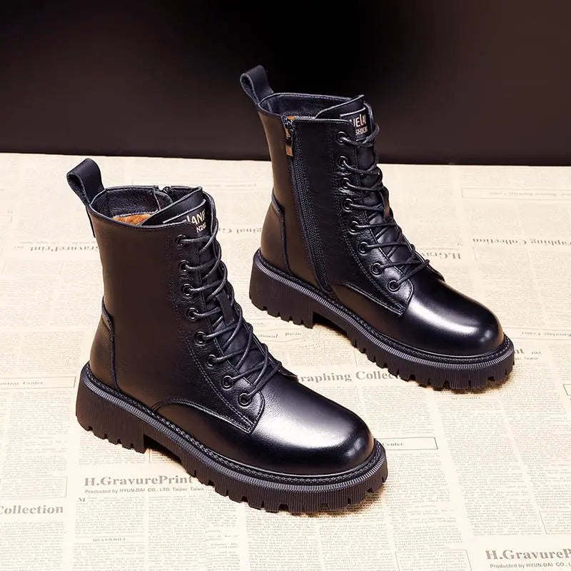 Bottes d'Hiver en Cuir Noires - Élégance et Confort - Fogella - Raffiné en Hiver