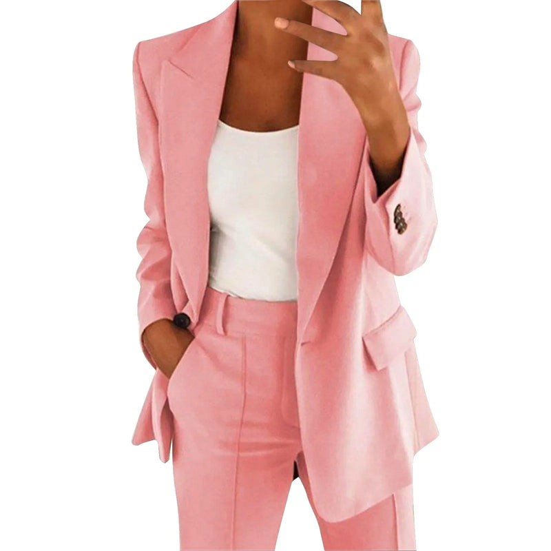 Ensemble tailleur pour femmes avec blazer et pantalon de couleur unie