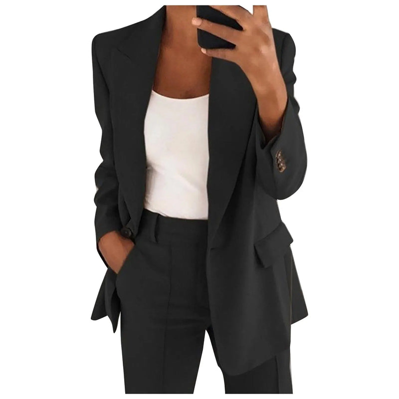 Ensemble tailleur pour femmes avec blazer et pantalon de couleur unie