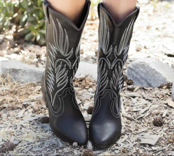 Élise - Bottes de cow-boy brodées à bout pointu