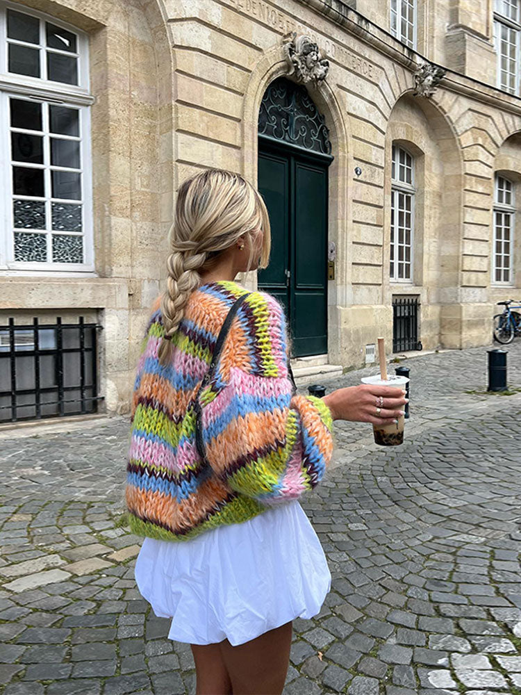 Cardigan rayé en maille chic